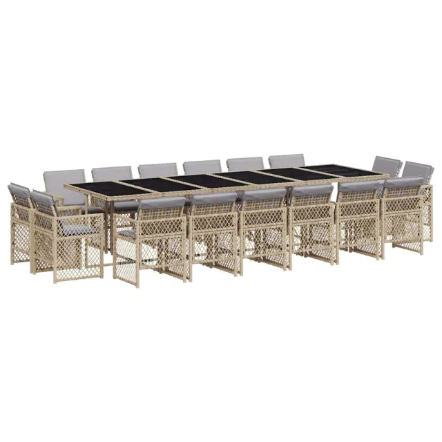 Ensemble à manger de jardin et coussins 17 pcs mélange beige