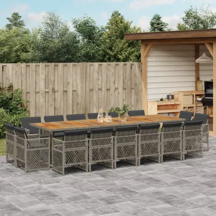 Ensemble à manger de jardin 17 pcs et coussins résine tressée