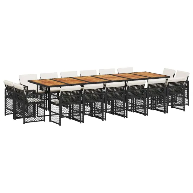 Ensemble à manger de jardin 17 pcs coussins noir résine tressée