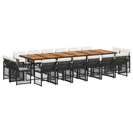 Ensemble à manger de jardin 17 pcs coussins noir résine tressée