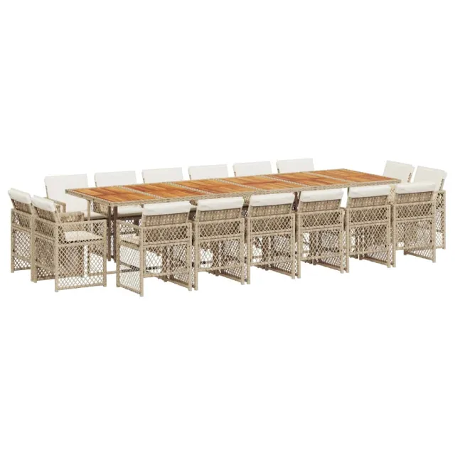 Ensemble à manger de jardin et coussins 17 pcs beige