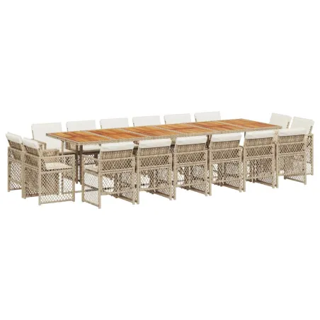 Ensemble à manger de jardin et coussins 17 pcs beige