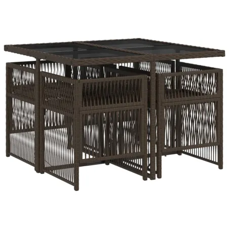 Ensemble à manger de jardin 5 pcs et coussins marron poly rotin