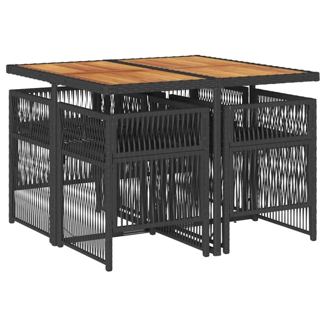 Ensemble à manger de jardin coussins 5pcs Noir Résine tressée