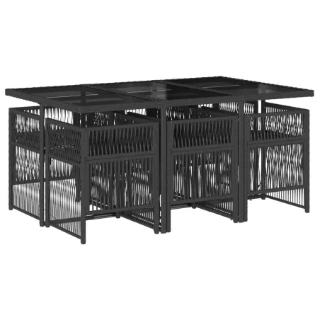 Ensemble à manger de jardin coussins 7pcs Noir Résine tressée