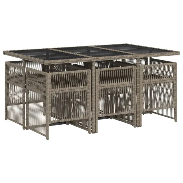 Ensemble à manger de jardin et coussins 7 pcs gris rotin