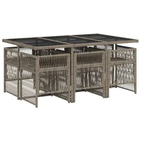 Ensemble à manger de jardin et coussins 7 pcs gris rotin