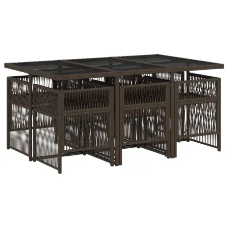 Ensemble à manger de jardin et coussins 7 pcs marron rotin