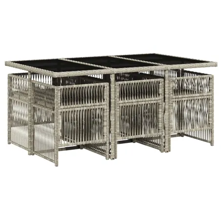 Ensemble à manger de jardin et coussins 7 pcs gris clair rotin