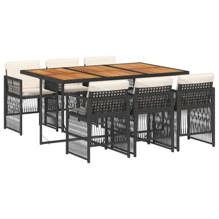Ensemble à manger de jardin coussins 7pcs Noir Résine tressée 2
