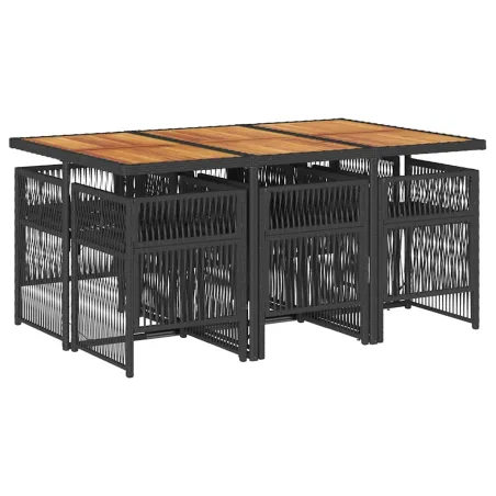 Ensemble à manger de jardin coussins 7pcs Noir Résine tressée