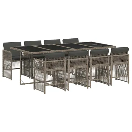 Ensemble à manger de jardin 9 pcs coussins gris résine tressée 2