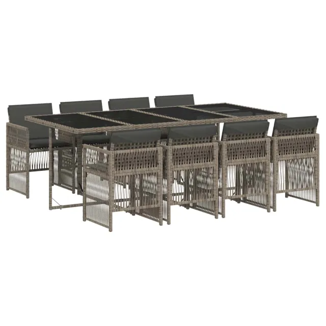 Ensemble à manger de jardin 9 pcs coussins gris résine tressée