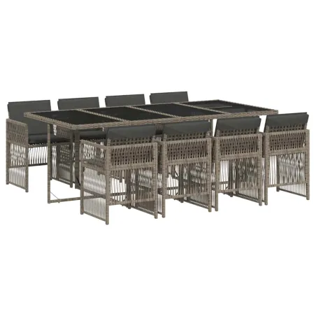 Ensemble à manger de jardin 9 pcs coussins gris résine tressée