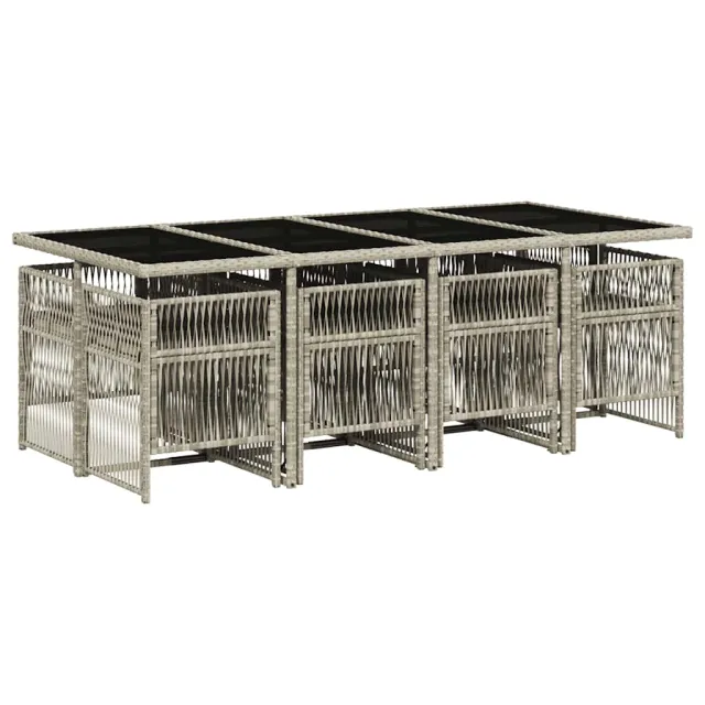 Ensemble à manger de jardin et coussins 9 pcs gris clair rotin