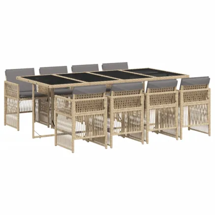 Ensemble à manger de jardin et coussins 9 pcs mélange beige 2