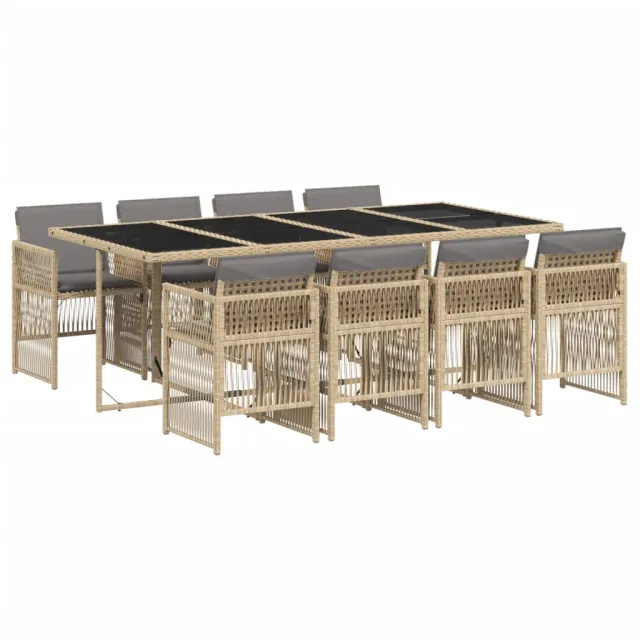 Ensemble à manger de jardin et coussins 9 pcs mélange beige