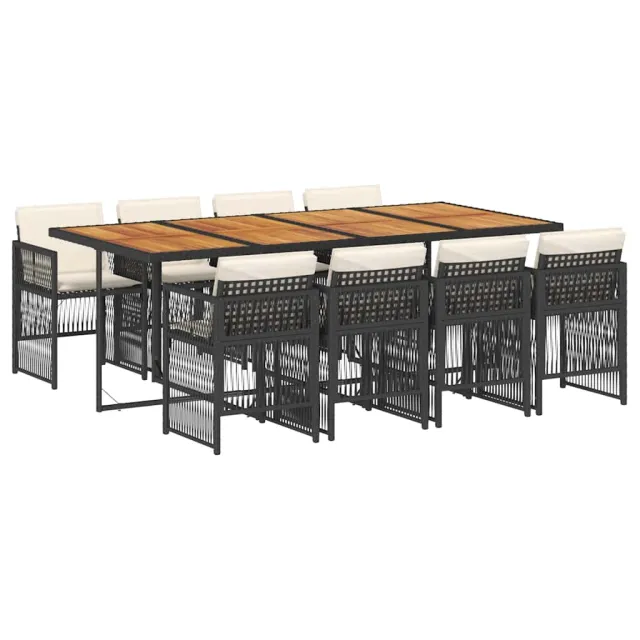 Ensemble à manger de jardin 9pcs coussins noir résine tressée