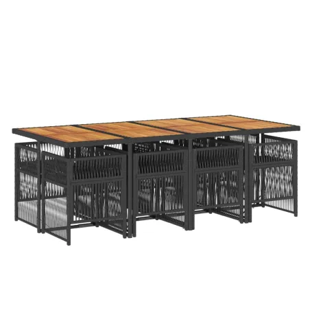 Ensemble à manger de jardin 9pcs coussins noir résine tressée