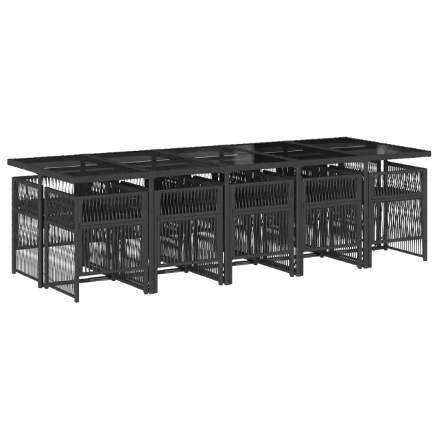 Ensemble à manger de jardin 11 pcs coussins noir résine tressée