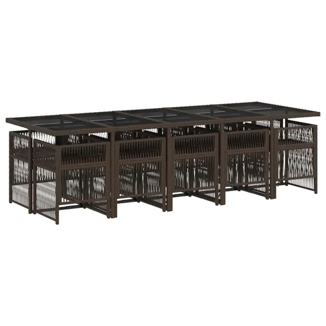 Ensemble à manger de jardin et coussins 11 pcs marron rotin