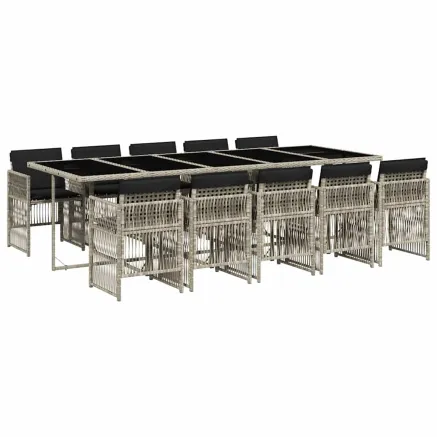 Ensemble à manger de jardin 11pcs avec coussins gris poly rotin 2