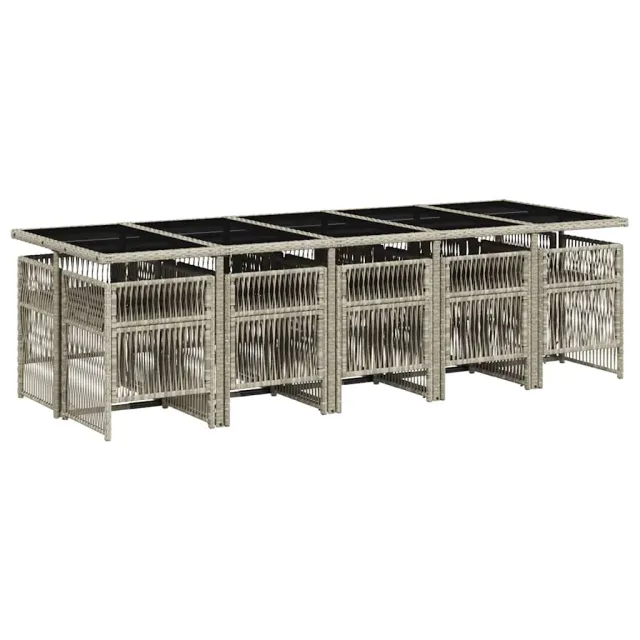 Ensemble à manger de jardin 11pcs avec coussins gris poly rotin