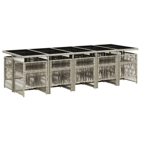 Ensemble à manger de jardin 11pcs avec coussins gris poly rotin