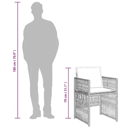 Ensemble à manger de jardin 11pcs avec coussins gris poly rotin