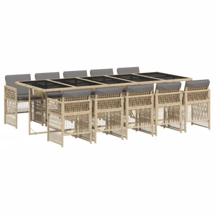 Ensemble à manger de jardin et coussins 11 pcs mélange beige 2