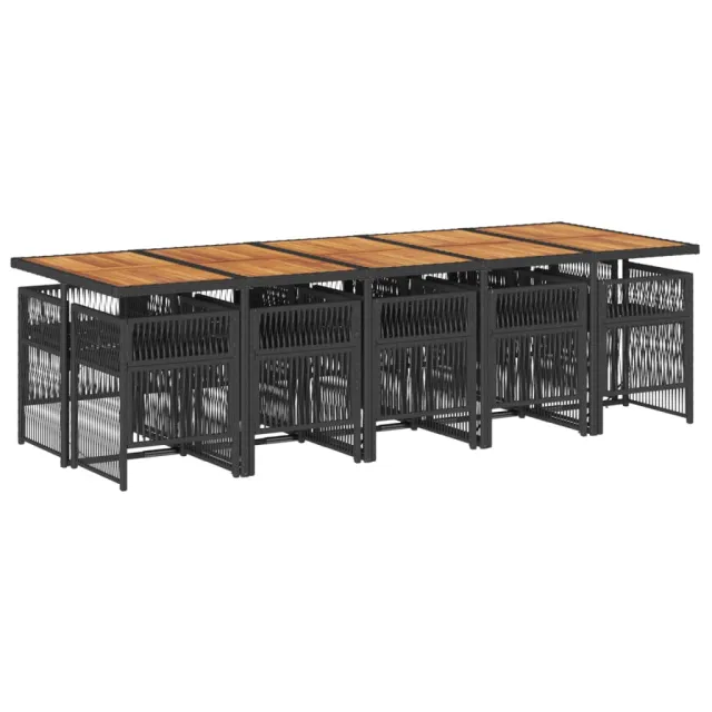 Ensemble à manger de jardin 11 pcs coussins noir résine tressée