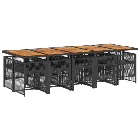 Ensemble à manger de jardin 11 pcs coussins noir résine tressée