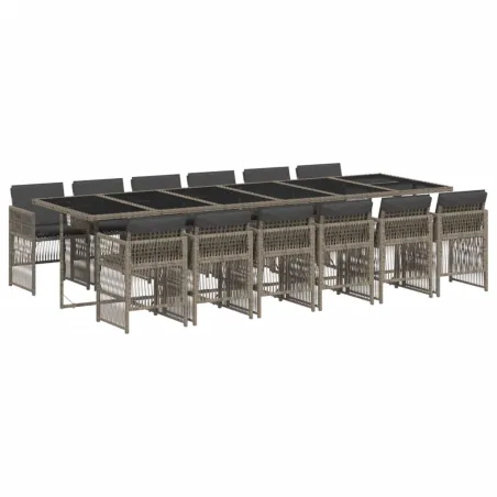 Ensemble à manger de jardin coussins 13 pcs gris résine tressée