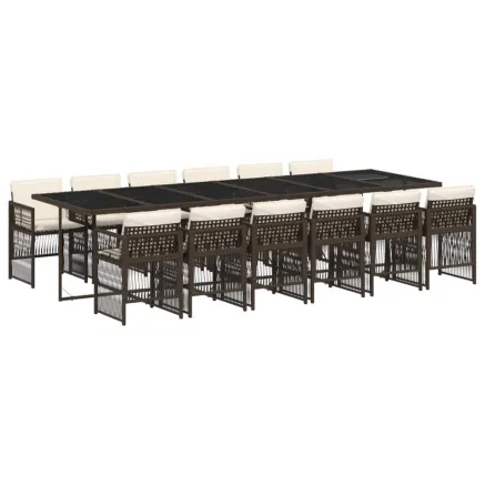 Ensemble à manger de jardin avec coussins 13 pcs marron rotin 2