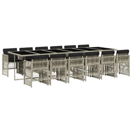 Ensemble à manger de jardin et coussins 13 pcs gris clair rotin 2