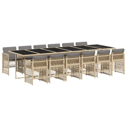 Ensemble à manger de jardin coussins 13 pcs mélange beige rotin 2