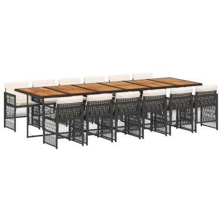 Ensemble à manger de jardin 13 pcs coussins noir résine tressée