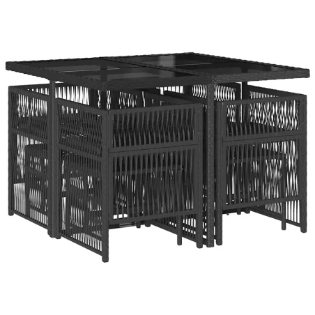 Ensemble à manger de jardin 9pcs coussins noir résine tressée