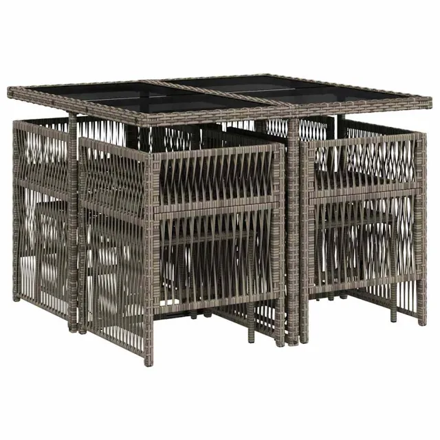 Ensemble à manger de jardin 9 pcs coussins gris résine tressée