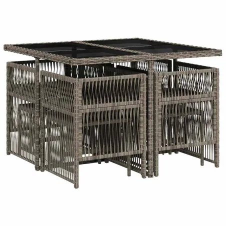 Ensemble à manger de jardin 9 pcs coussins gris résine tressée