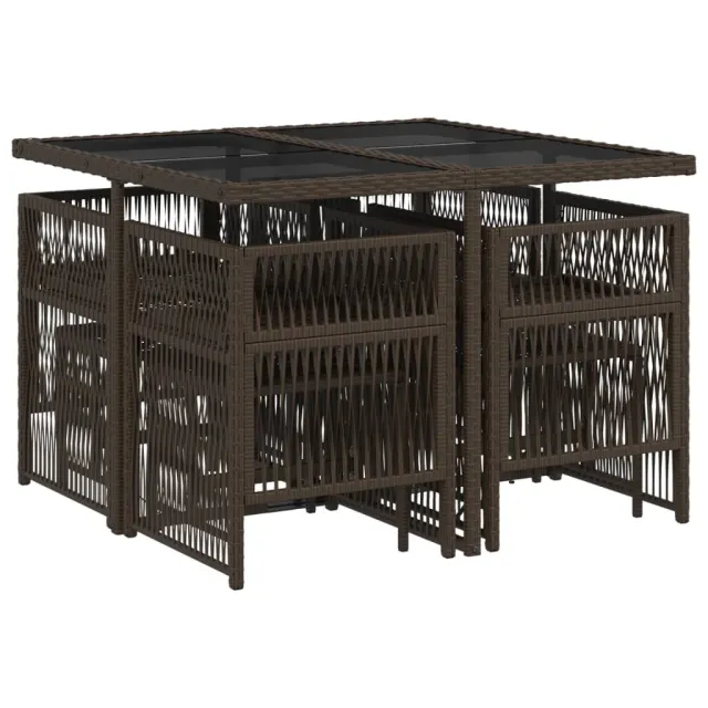 Ensemble à manger de jardin et coussins 9 pcs marron poly rotin