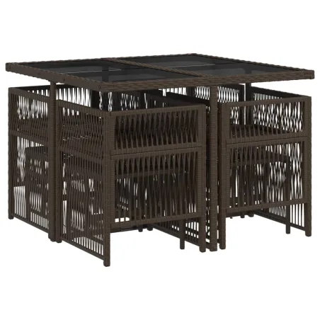 Ensemble à manger de jardin et coussins 9 pcs marron poly rotin