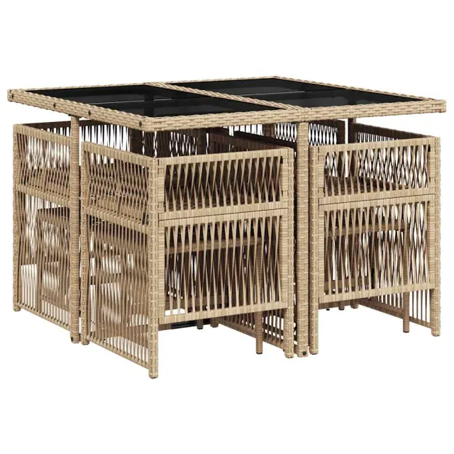 Ensemble à manger de jardin et coussins 9 pcs beige Poly rotin