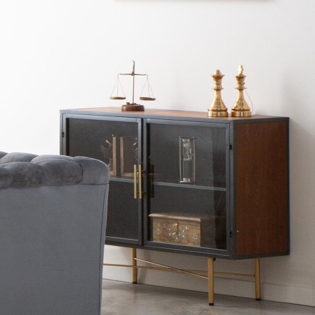 Sideboard Alexandra House Living Brown Metal Glass Fir wood MDF Wood 3