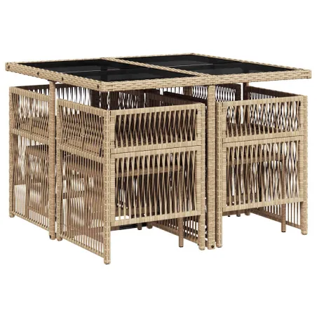 Ensemble à manger de jardin et coussins 9 pcs mélange beige