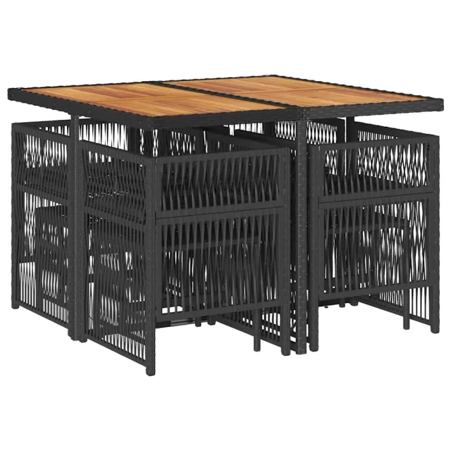 Ensemble à manger de jardin 9pcs coussins noir résine tressée