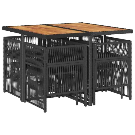 Ensemble à manger de jardin 9pcs coussins noir résine tressée