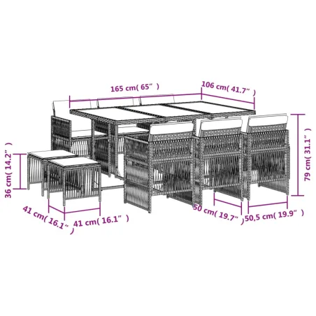 Ensemble à manger de jardin et coussins 11 pcs beige poly rotin