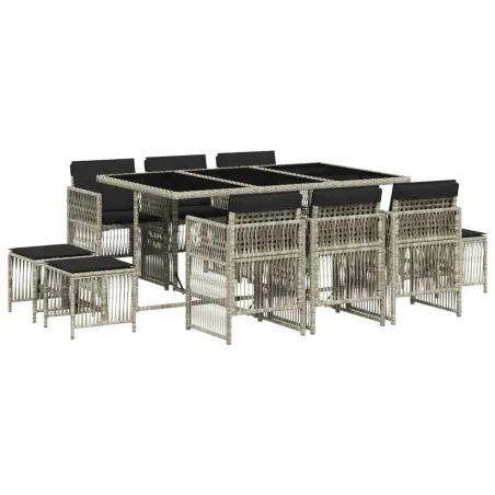 Ensemble à manger de jardin 11pcs avec coussins gris poly rotin
