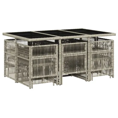 Ensemble à manger de jardin 11pcs avec coussins gris poly rotin